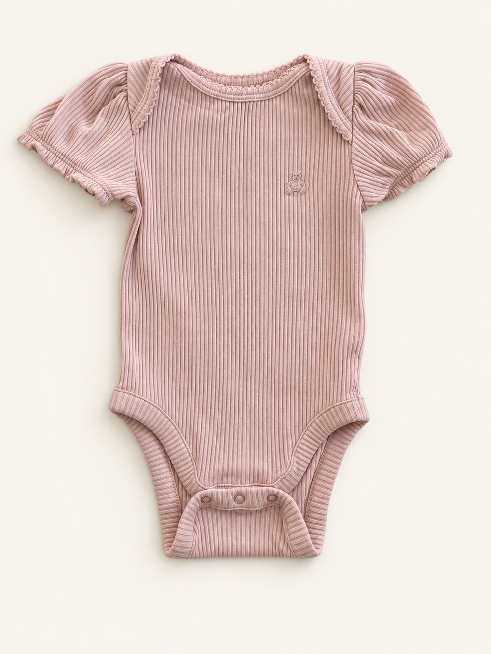 GAP Ribbed Puff-Sleeve One-Piece in Dusty Pink